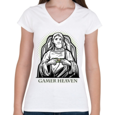 PRINTFASHION Gamer heaven - Női V-nyakú póló - Fehér