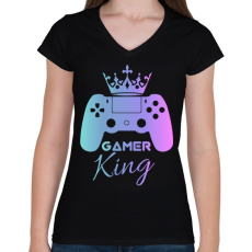 PRINTFASHION Gamer king  - Női V-nyakú póló - Fekete
