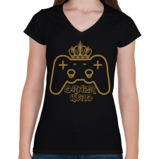 PRINTFASHION Gamer king - Női V-nyakú póló - Fekete női póló