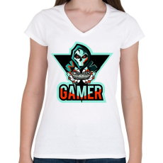 PRINTFASHION Gamer koponya 2 - Női V-nyakú póló - Fehér