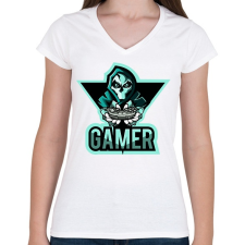 PRINTFASHION Gamer koponya - Női V-nyakú póló - Fehér női póló