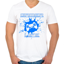 PRINTFASHION GAMER LIFE - Férfi V-nyakú póló - Fehér férfi póló