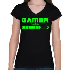 PRINTFASHION Gamer loading.. - Női V-nyakú póló - Fekete