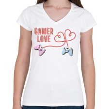 PRINTFASHION Gamer Love - Női V-nyakú póló - Fehér női póló