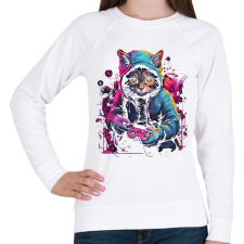 PRINTFASHION Gamer macska - Női pulóver - Fehér női pulóver, kardigán