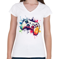 PRINTFASHION gamer - Női V-nyakú póló - Fehér