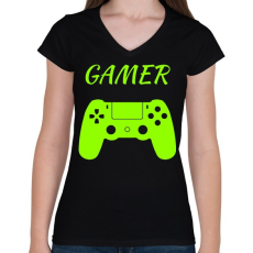 PRINTFASHION GAMER  - Női V-nyakú póló - Fekete