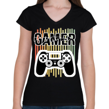 PRINTFASHION Gamer - Női V-nyakú póló - Fekete női póló
