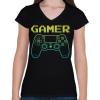 PRINTFASHION GAMER  - Női V-nyakú póló - Fekete