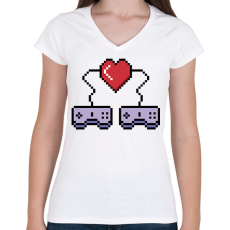 PRINTFASHION Gamer pár - Női V-nyakú póló - Fehér