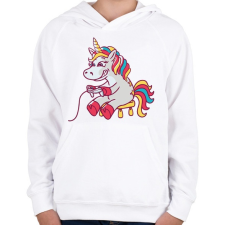 PRINTFASHION Gamer unikornis - Gyerek kapucnis pulóver - Fehér gyerek pulóver, kardigán