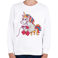 PRINTFASHION Gamer unikornis - Gyerek pulóver - Fehér gyerek pulóver, kardigán