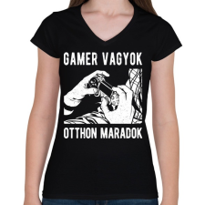 PRINTFASHION Gamer vagyok, otthon maradok - Női V-nyakú póló - Fekete női póló