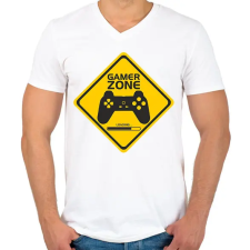 PRINTFASHION Gamer zone - Férfi V-nyakú póló - Fehér férfi póló