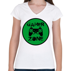 PRINTFASHION Gamer zone - Női V-nyakú póló - Fehér