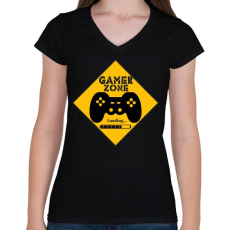 PRINTFASHION Gamer zone - Női V-nyakú póló - Fekete