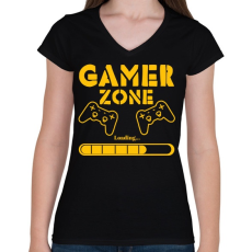 PRINTFASHION Gamer zone - Női V-nyakú póló - Fekete