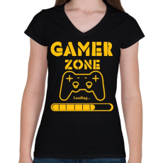 PRINTFASHION Gamer zone - Női V-nyakú póló - Fekete