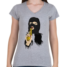 PRINTFASHION Gangsta B*tch - Női V-nyakú póló - Sport szürke női póló