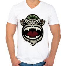 PRINTFASHION Gangsta Monkey - Férfi V-nyakú póló - Fehér férfi póló