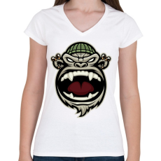 PRINTFASHION Gangsta Monkey - Női V-nyakú póló - Fehér