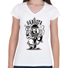 PRINTFASHION Gangsta Sh*t - Női V-nyakú póló - Fehér női póló