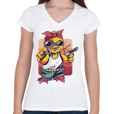 PRINTFASHION Gangster Canary_Rajztábla 1 - Női V-nyakú póló - Fehér női póló