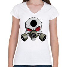 PRINTFASHION Gasmask skull - Női V-nyakú póló - Fehér női póló