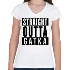 PRINTFASHION Gatka - Női V-nyakú póló - Fehér női póló