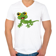 PRINTFASHION Gekkó - Férfi V-nyakú póló - Fehér férfi póló