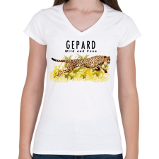 PRINTFASHION gepard - Női V-nyakú póló - Fehér női póló