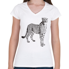 PRINTFASHION Gepárd - Női V-nyakú póló - Fehér női póló