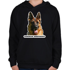 PRINTFASHION German shepherd - Gyerek kapucnis pulóver - Fekete gyerek pulóver, kardigán