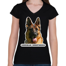 PRINTFASHION German shepherd - Női V-nyakú póló - Fekete női póló