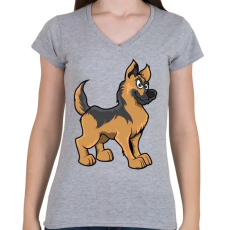 PRINTFASHION German Shepherd - Női V-nyakú póló - Sport szürke
