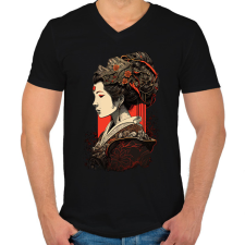 PRINTFASHION Gésa Shinto királynő - Férfi V-nyakú póló - Fekete férfi pulóver, kardigán