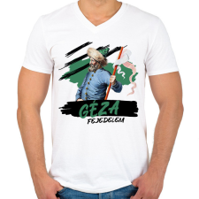 PRINTFASHION Géza fejedelem - Férfi V-nyakú póló - Fehér férfi póló