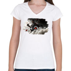 PRINTFASHION Ghost of Tsushima - Női V-nyakú póló - Fehér