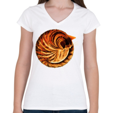 PRINTFASHION Ginger cat - Női V-nyakú póló - Fehér