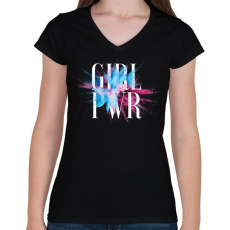 PRINTFASHION Girl Power - Női V-nyakú póló - Fekete