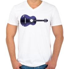 PRINTFASHION Gitár az éjszakában - Férfi V-nyakú póló - Fehér férfi póló