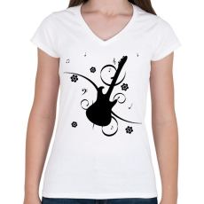 PRINTFASHION Gitár - Női V-nyakú póló - Fehér