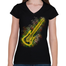 PRINTFASHION Gitár  - Női V-nyakú póló - Fekete női póló