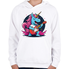 PRINTFASHION Gitáros unikornis - Gyerek kapucnis pulóver - Fehér gyerek pulóver, kardigán