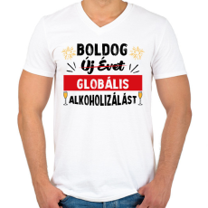 PRINTFASHION Globális alkoholizálás - Férfi V-nyakú póló - Fehér