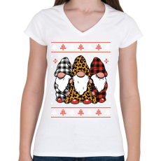 PRINTFASHION Gnóm karácsony - Női V-nyakú póló - Fehér