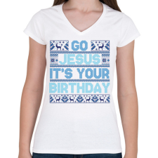 PRINTFASHION Go Jesus - Női V-nyakú póló - Fehér női póló