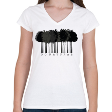 PRINTFASHION Go natural - vonalkód - Női V-nyakú póló - Fehér