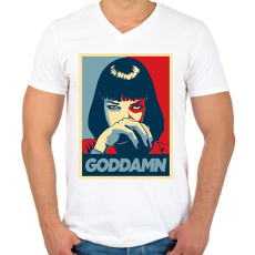 PRINTFASHION Goddamnn - Férfi V-nyakú póló - Fehér