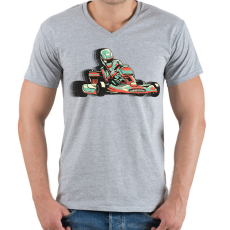 PRINTFASHION Gokart - Férfi V-nyakú póló - Sport szürke
